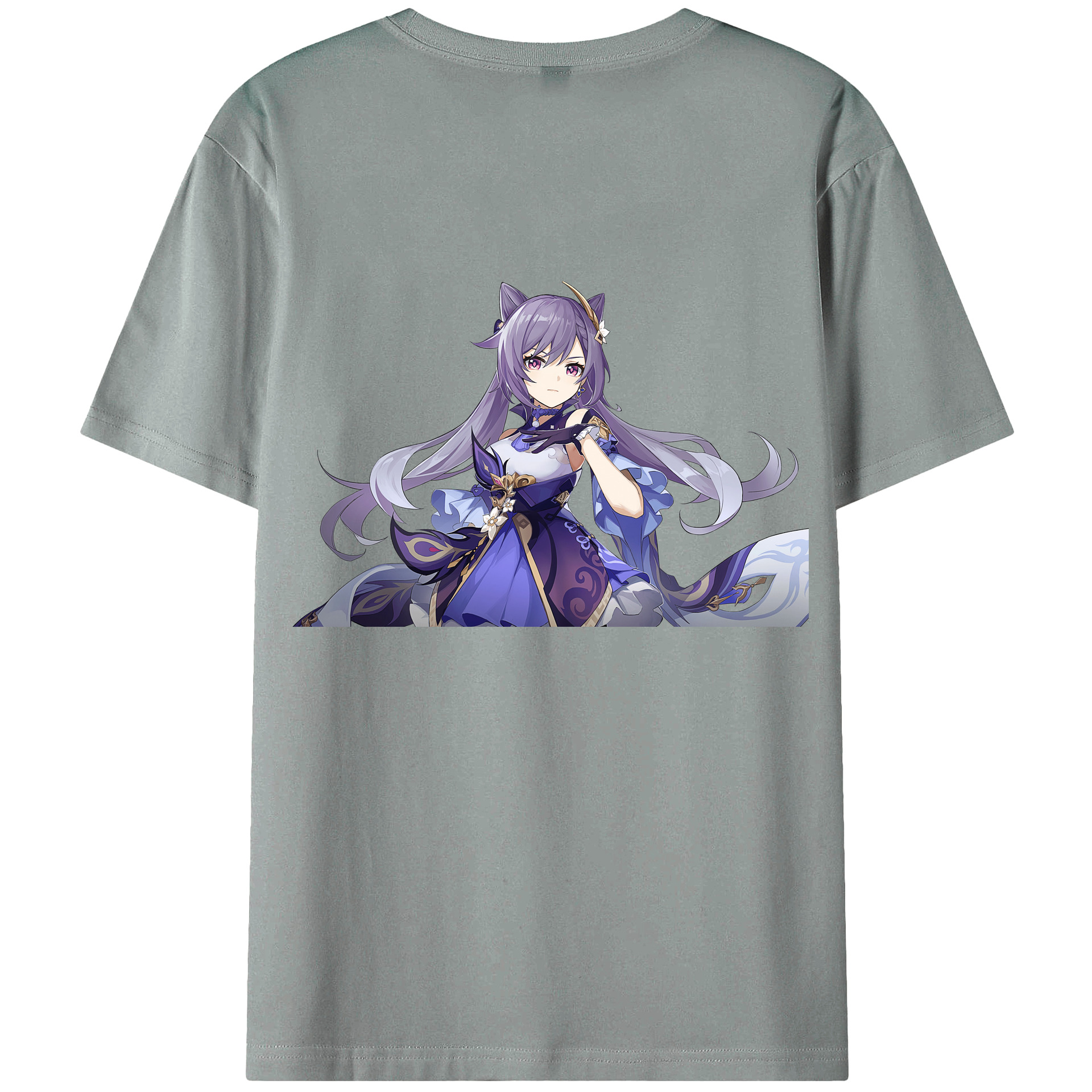 げんし神 刻晴 こくせい genshin Kokusei 綿100％ メンズ半袖Tシャツ（バックプリント） 通気性